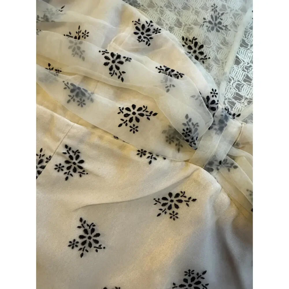 Zara Pastel Organza Blouse Sheer Floral Print Puff‎ Sleeve Size S